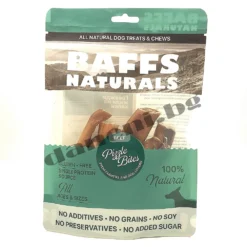 Опаковка от 100 грама натурални лакомства Baffs Beef Pizzle Bites, идеални за кучета, които обичат да дъвчат.